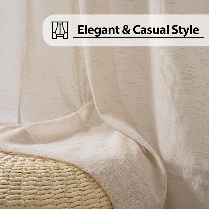 FMFUNCTEX Linen Sheer Curtains for Bedroom, Taupe Curtains 96 inches Long for - Image 8