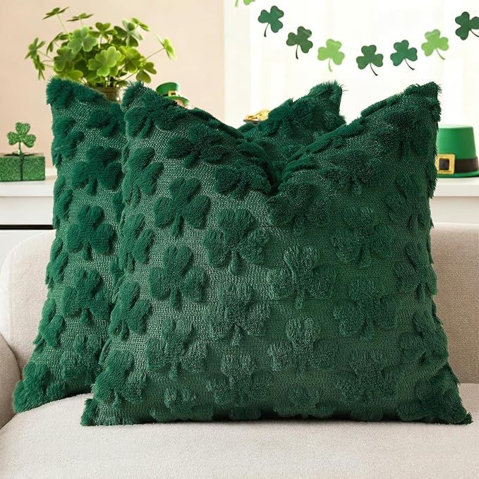 decorUhome St. Patrick’s Day Shamrock Green Pillow Covers 16x16 Inch Set of 2 by decorUhome