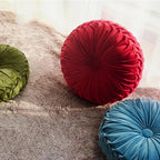 HIG Set of 2 Dusty Blue Ruched Velvet Round Throw Pillows – 14.5’’ Decorative - Image 5