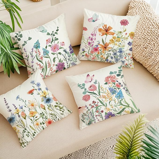 ONFAON Spring Pillow Covers 16x16 Inch Set of 4, Seasonal Floral Outdoor - Image 5