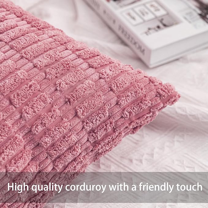 Pack of 2 Corduroy Decorative Throw Pillow Covers 22x22 Inch Soft Striped - Image 2