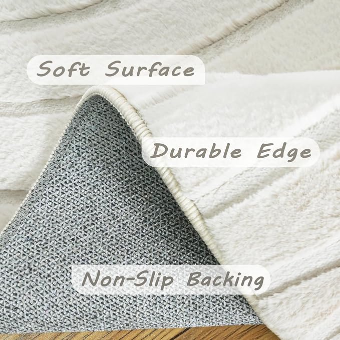 Washable Area Rugs 5x7 Rugs for Living Room Cream Faux Rabbit Fur Rug for - Image 7