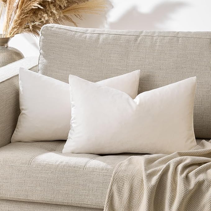 GIGIZAZA Beige Velvet Pillow Covers: Pack of 2 Lumbar Throw Pillows Soft Solid - Image 6