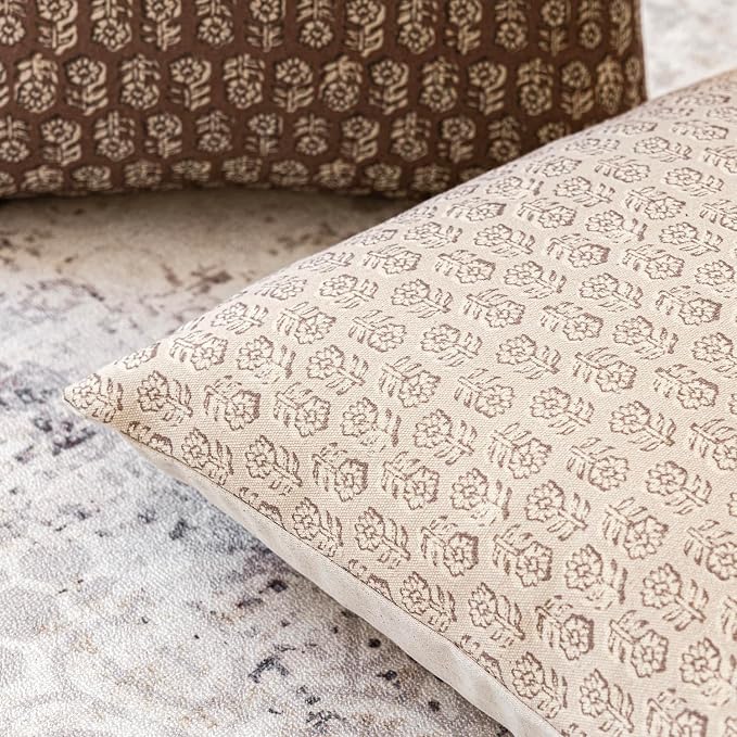 Foindtower Set of 2 Decorative Neutral Floral Print Throw Pillow Covers Vintage - Image 3