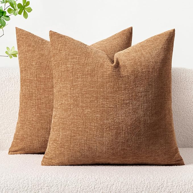MIULEE Pack of 2 Brown Throw Pillow Covers 20x20 Inch Soft Chenille Pillow by MIULEE