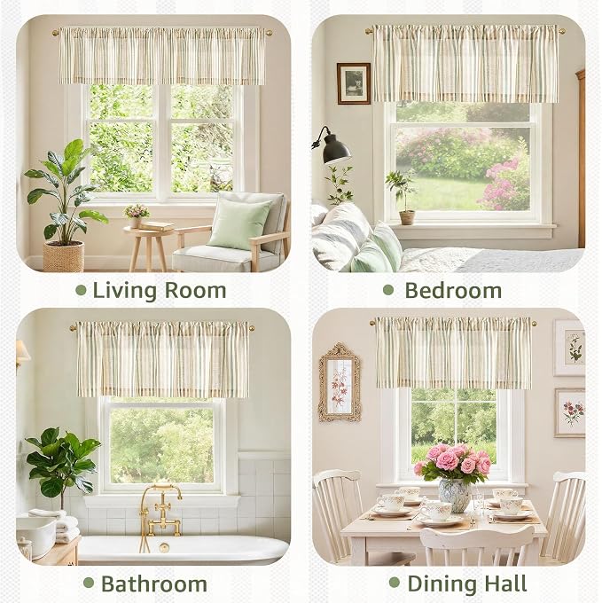 jinchan Valance Curtain Linen Textured Striped Window Curtain - Image 8