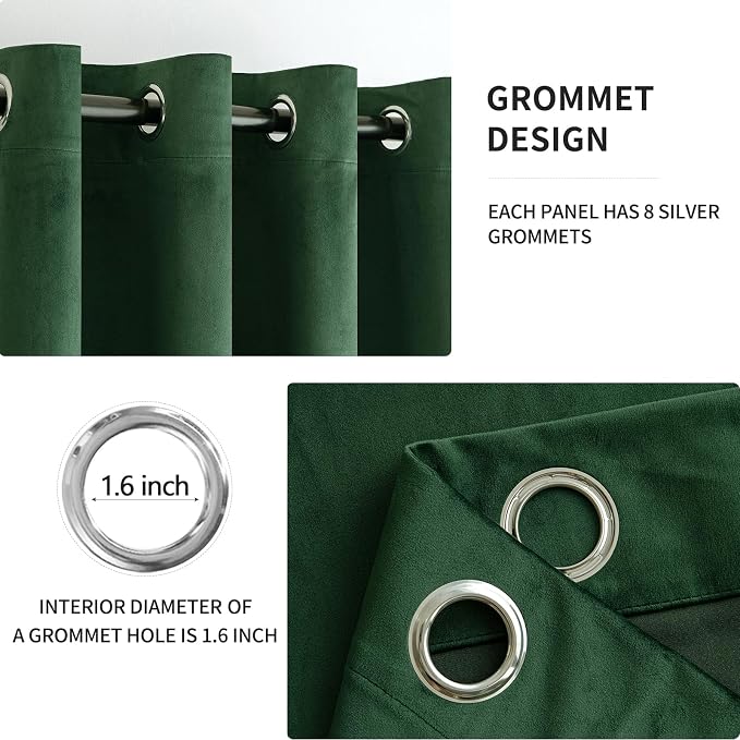 MIULEE Christmas Velvet Curtains Emerald Green Grommet Curtain Thermal - Image 2