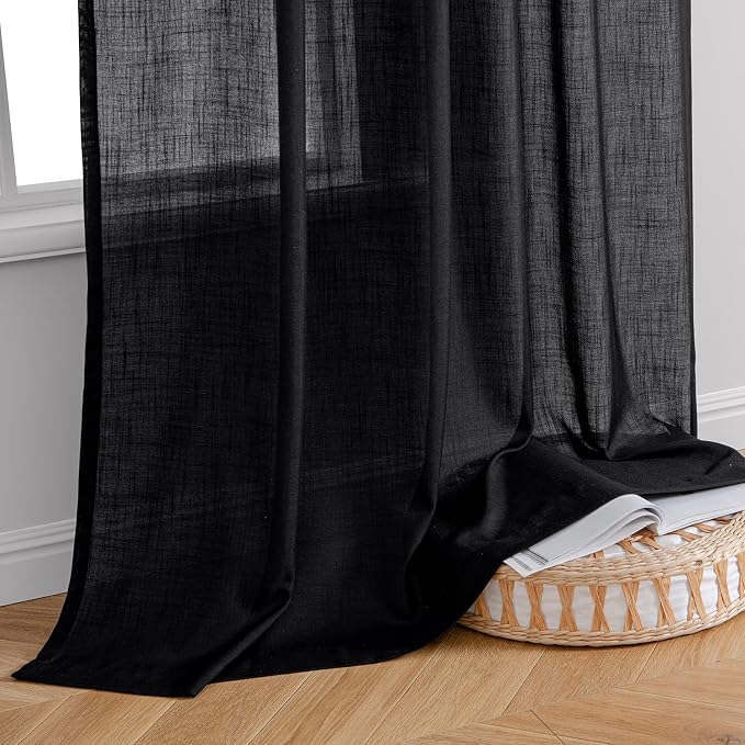 MIULEE Black Linen Curtains 90 Inch Length 2 Panels - Image 7