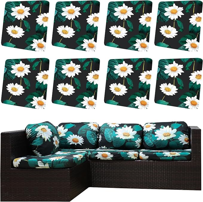 8Pcs Outdoor Cushion Covers, Patio Cushion Covers, Stretch Elastic Slipcovers by dreahoteztil