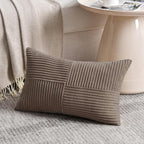 Fancy Homi Set of 2, Light Brown Patchwork Corduroy Decorative Soft Striped - Image 2