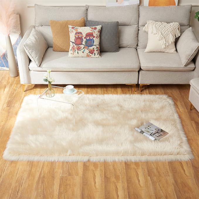 EasyJoy Ultra Soft Fluffy Shaggy Area Rug Faux Fur Rug Chair Cover Seat Pad - Image 4