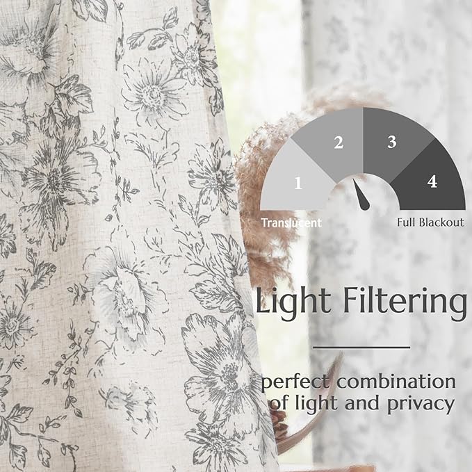 jinchan Linen Blend Curtain Floral Curtains - Image 4
