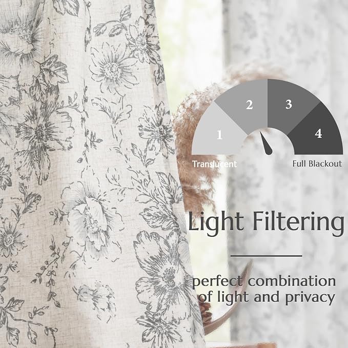 jinchan Linen Blend Curtain Floral Curtains - Image 4