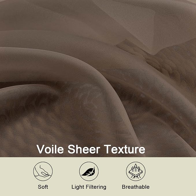 Chocolate Sheer Curtains for Bedroom Living Room 96 Inches Long 2 Panels - Image 7
