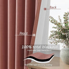 Dusty Rose 100% Blackout Linen Curtains 102 Inch Length 2 Panels Set - Image 4