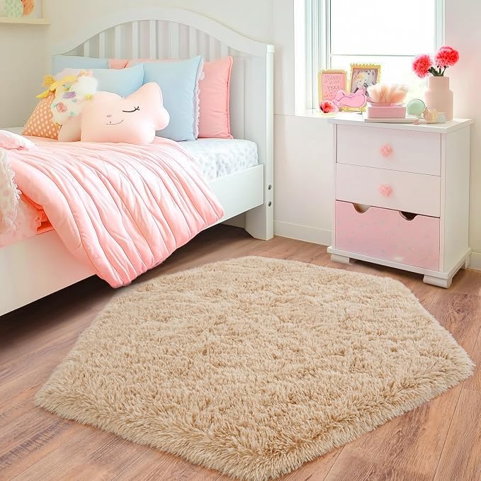 4x4.6 Feet Beige Hexagon Rugs for Princess Tent, Ultra Soft Fluffy Hexagon Area - Image 6