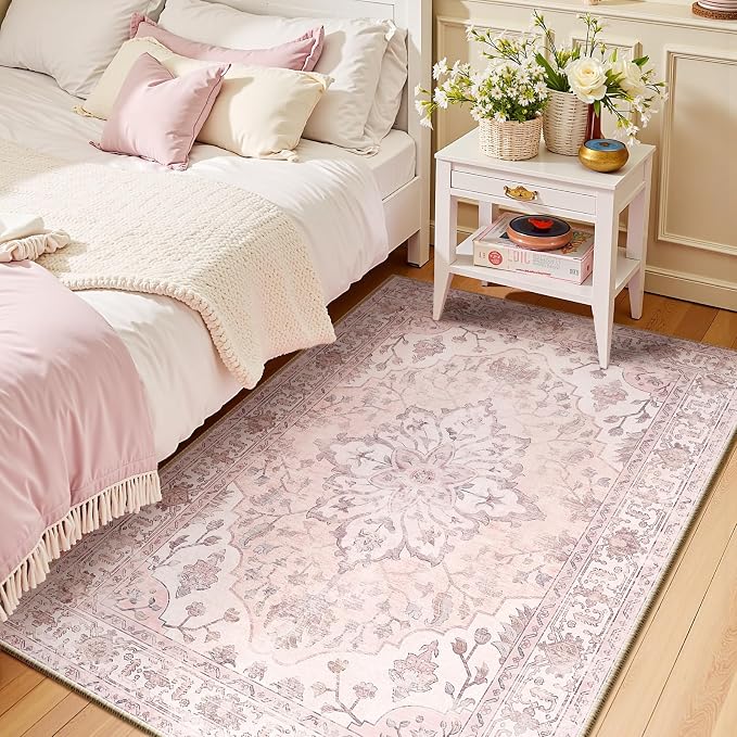 RELEANY Area Rugs 3'x5' Washable Non-Slip, Floral Vintage Distress Print by RELEANY