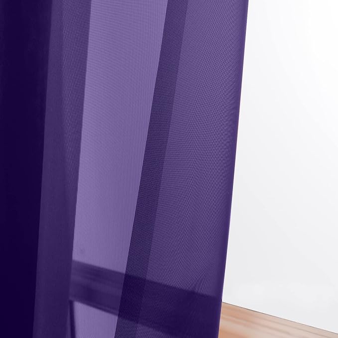 OWENIE Purple Sheer Curtains 63 inch Length 2 Panels Set, Rod Pocket Voile - Image 5