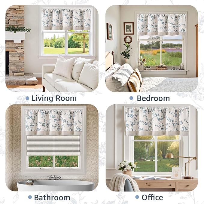 jinchan Linen Kitchen Valance for Windows 16 Inch Floral Double Layer Valance - Image 6