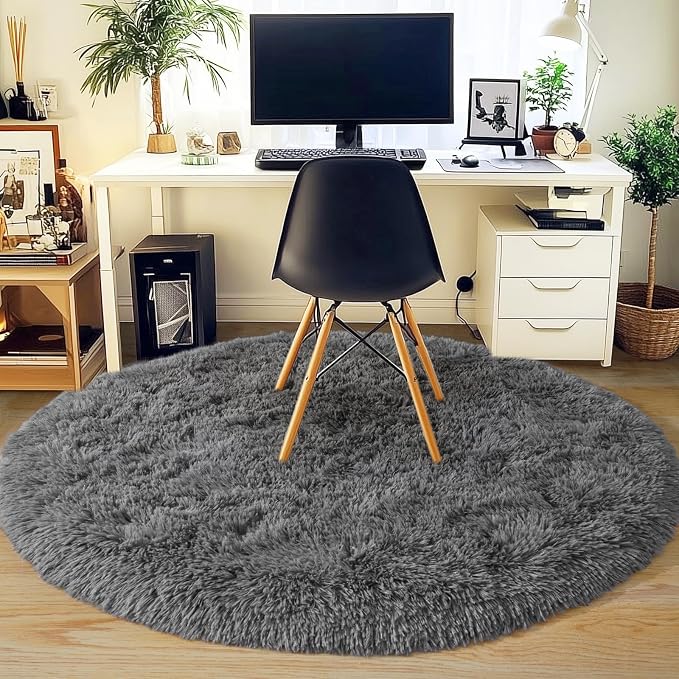 4'x4' Grey Round Rug for Bedroom, Ultra Soft Fluffy Circle Rug for Kids Girls - Image 6