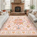RELEANY Area Rugs Square 8ft Washable Non-Slip, Floral Vintage Distress Print by RELEANY