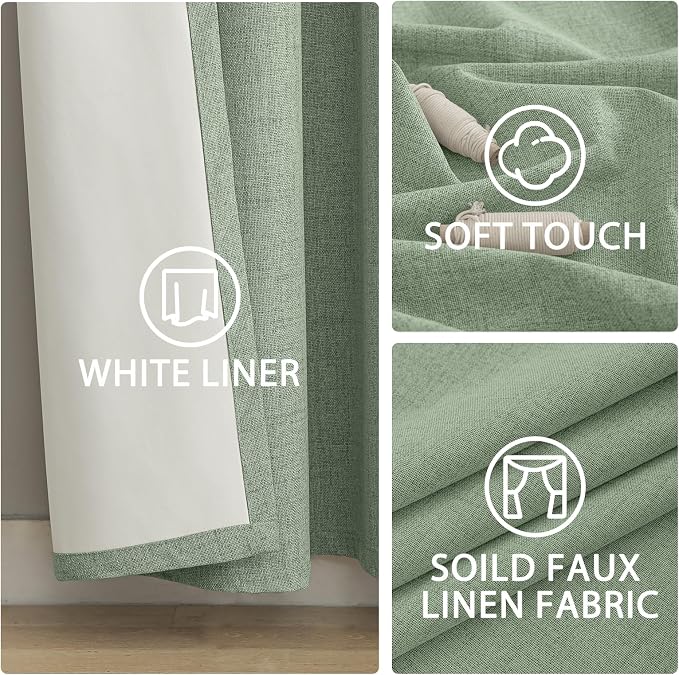 Yakamok Light Sage Green Linen Curtains 100% Blackout 96 Inches Long, Room - Image 6