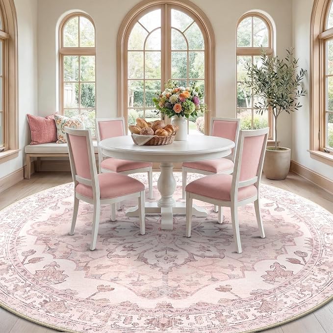 Area Rugs 8ft Washable Non-Slip, Floral Vintage Distress Print Pattern - Image 3
