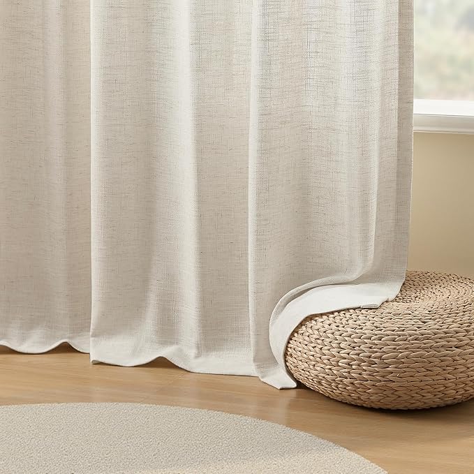 70 Inch Extra Width Pinch Pleated Curtains, Memory Trained Pleated Linen Sheer - Image 5