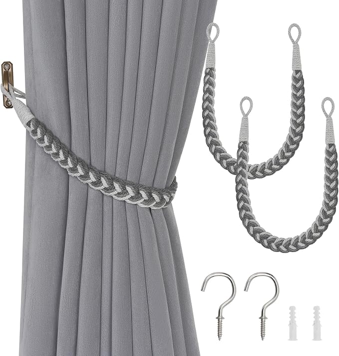NICEEC 2 Pack Natural Cotton Rope Curtain Tiebacks Elegant Boho Style by NICEEC