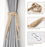 NICEEC 2 Pack Natural Jute Rope Curtain Tiebacks Elegant Boho Style Decorative - Image 2