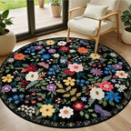 Round Area Rug for Living Room: 4 ft Floral Washable Circle Rug Soft Boho by PLHXFRSoftAreaRugs