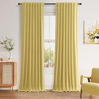 Guken Yellow 100% Blackout Linen Curtains 96 Inch Length 2 Panels Set by Guken