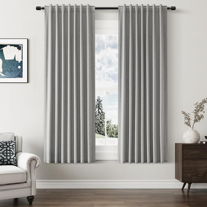 Guken Dark Grey 100% Blackout Linen Curtains 63 Inch Length 2 Panels Set by Guken