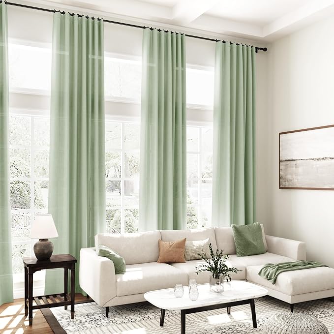 Nanspring Mist Sage Linen Curtains Semi Sheer 96 Inches Long 2 Panels Set - Image 7