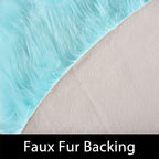 Latepis Blue Fur Circle Round Rugs 4ft Faux Sheepskin Rug Washable Fluffy - Image 3
