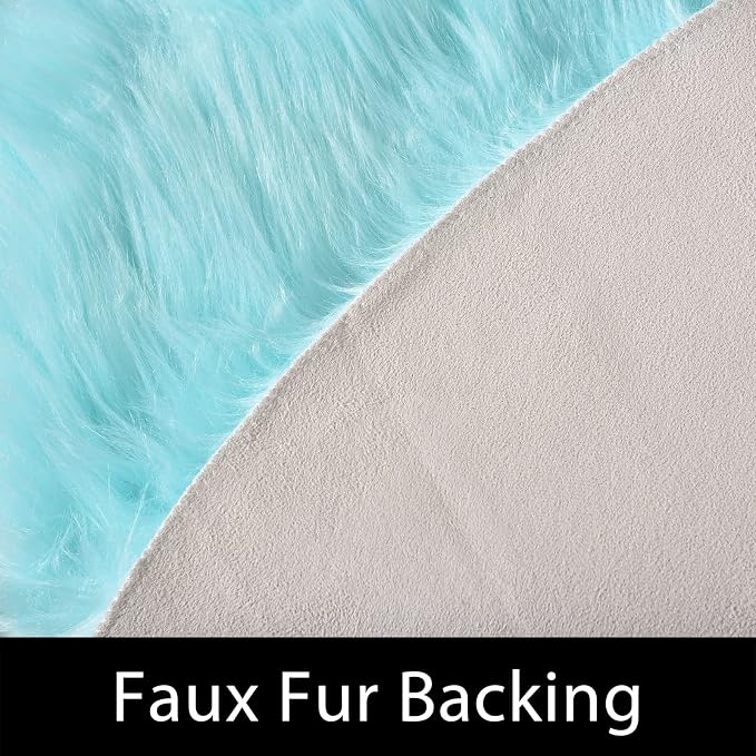 Latepis Fluffy Light Blue Round Rug 5ft Faux Fur Fluffy Washable Rugs Shag - Image 3