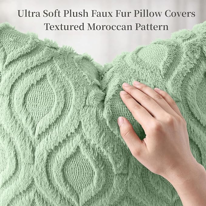 decorUhome Throw Pillow Covers 18x18 Inch Set of 2, Soft Plush Faux Wool Sage - Image 6