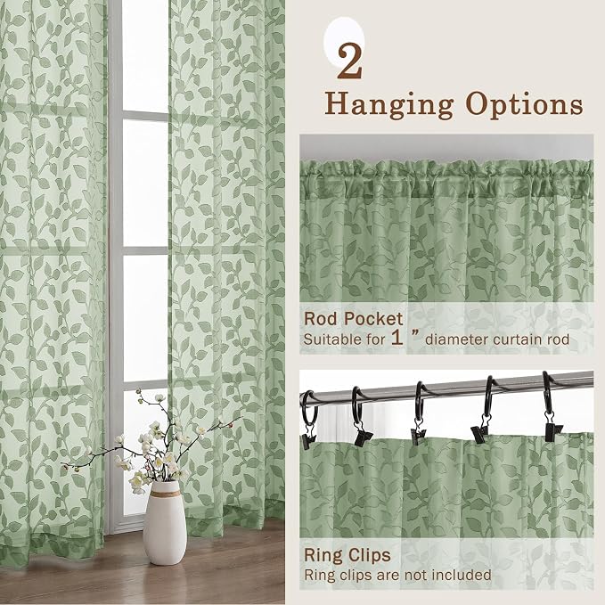 Chyhomenyc Sage Green Sheer Curtains 54 Inch Length - Image 9