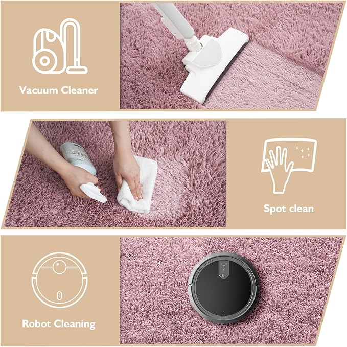 Shag Area Rug for Bedroom 4x6, Blush Fluffy Area Rugs for Living Room, Soft - Image 4