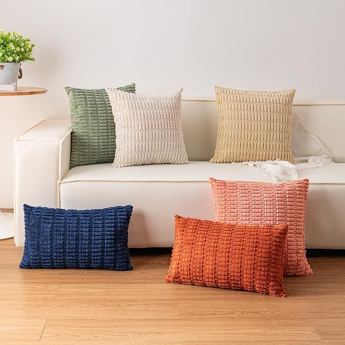 Pack of 2 Corduroy Decorative Throw Pillow Covers 24x24 InchSoft Striped Pillow - Image 4