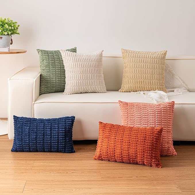 Pack of 2 Christmas Red Corduroy Decorative Throw Pillow Covers 16x16 Inch Soft - Image 4