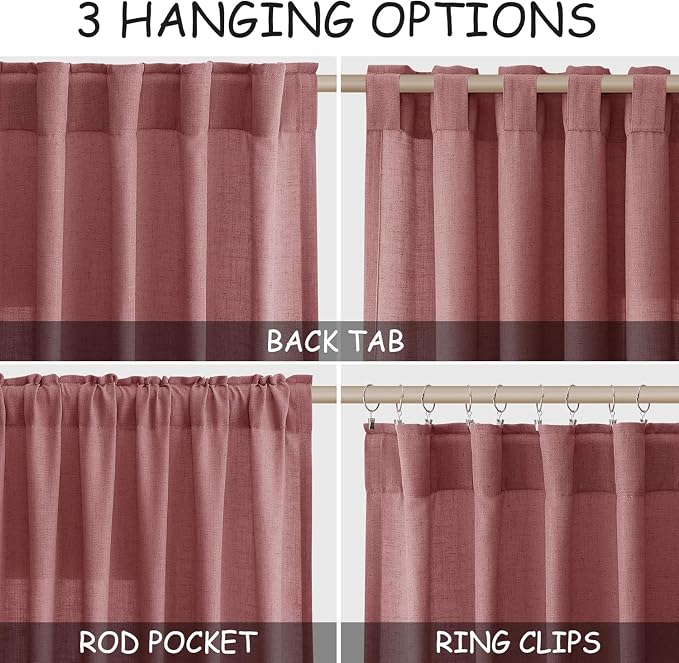Canyon Rose Linen Curtains for Living Room 126 Inches Long Light Filtering Semi - Image 2
