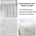 AmHoo 2 Panels Embroidered Leaf Pattern Semi Sheer Curtains Foliage Floral - Image 4