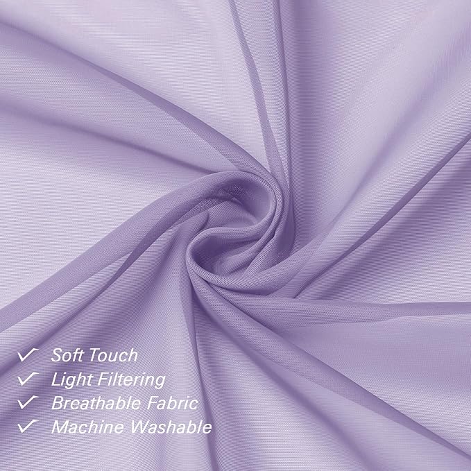 Lecloud Light Purple Sheer Curtains 84 Inches Long 2 Panels, Double Rod Pocket - Image 6