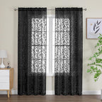 OWENIE Furman Black Sheer Curtains 72 inches Long 2 Panels Set, Light Filtering by OWENIE