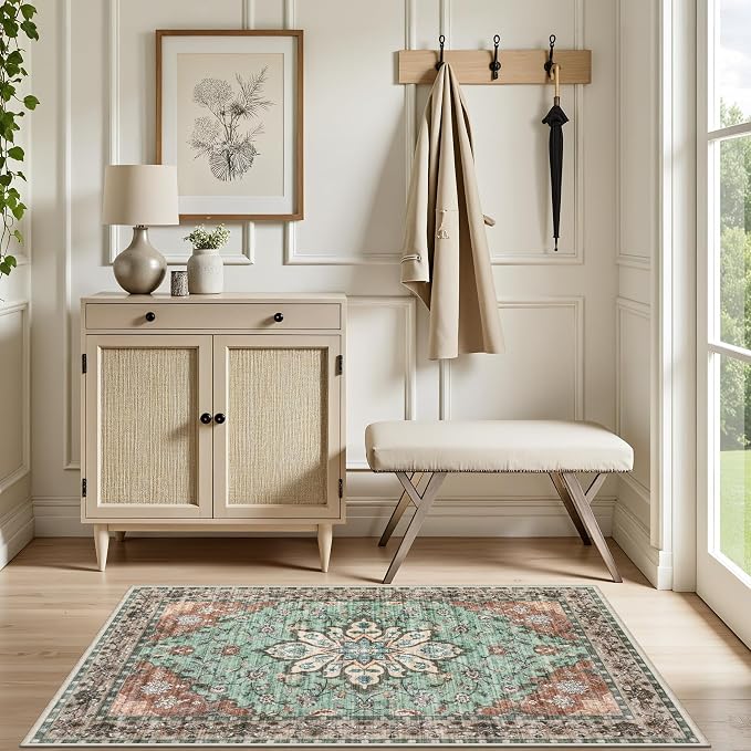 2x3 Area Rugs Living Room Rug: Washable Vintage Distressed Floral Rug No Slip - Image 5