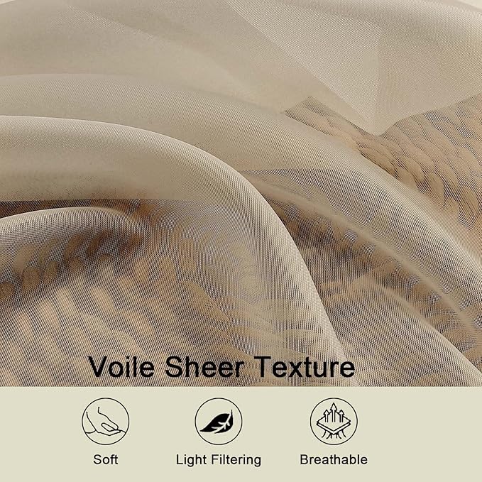 Sheer Taupe Curtains for Bedroom Living Room 63 Inch Length 2 Panels, Airy Soft - Image 3