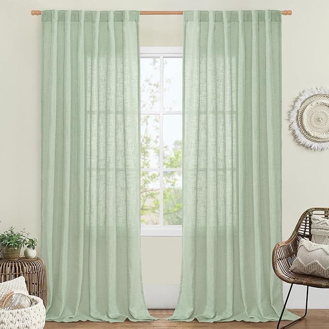 LAMIT Linen Curtains 90 Inch for Living Room, Back Tab and Rod Pocket Linen by LAMIT