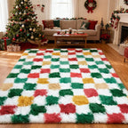 Checkered Area Rug 5x8 for Bedroom Living Room, Christmas Shag Rug Fuzzy Shaggy by Boshengya
