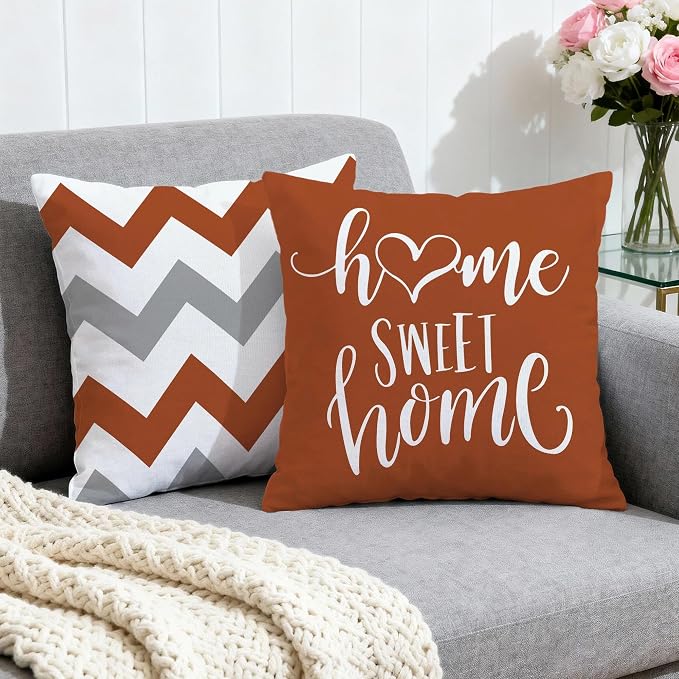 Hexagram Geometric Burnt Orange Pillow Covers 16x16 Set of 4, Decorative - Image 2